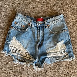 Ripped jean shorts